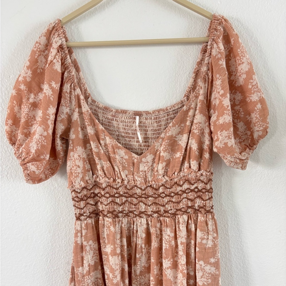 Free People Ellie Printed Maxi Dress Neutral Floral Boho Smocked S - Picture 3 of 14